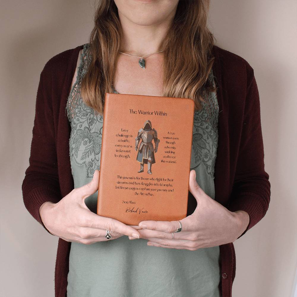 Vegan Leather Journal for Men, Warrior Graphic Notebook, Motivational Journal Gift, Unique Personal Diary, Inspiring Gift for Him