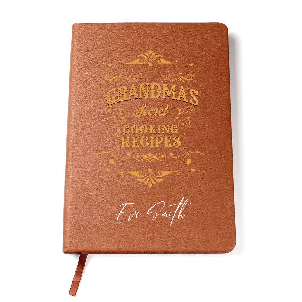 Grandma's Treasured Family Cooking Recipes Customized Journal| Personalized Leather Journal Gift for Grandma