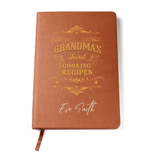 Grandma's Treasured Family Cooking Recipes Customized Journal| Personalized Leather Journal Gift for Grandma