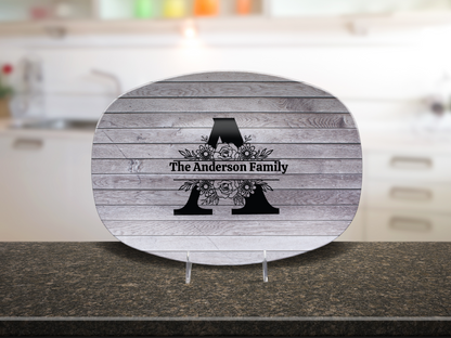 Personalized Family Name Oval Platter, Custom Dinnerware, Rustic Wood Design, Unique Wedding Gift, Unbreakable Serving Tray, Kitchen Decor