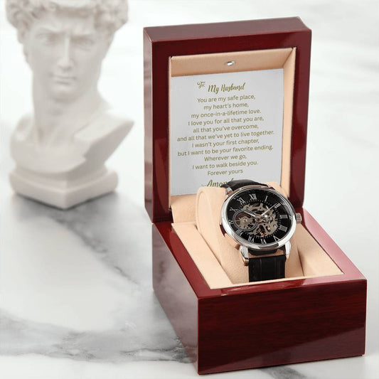 A Luxury Timepiece for the Love of Your Life - Your Husband | Men's Openwork Watch, Luxury Skeleton | Genuine Black | Gift for Husband