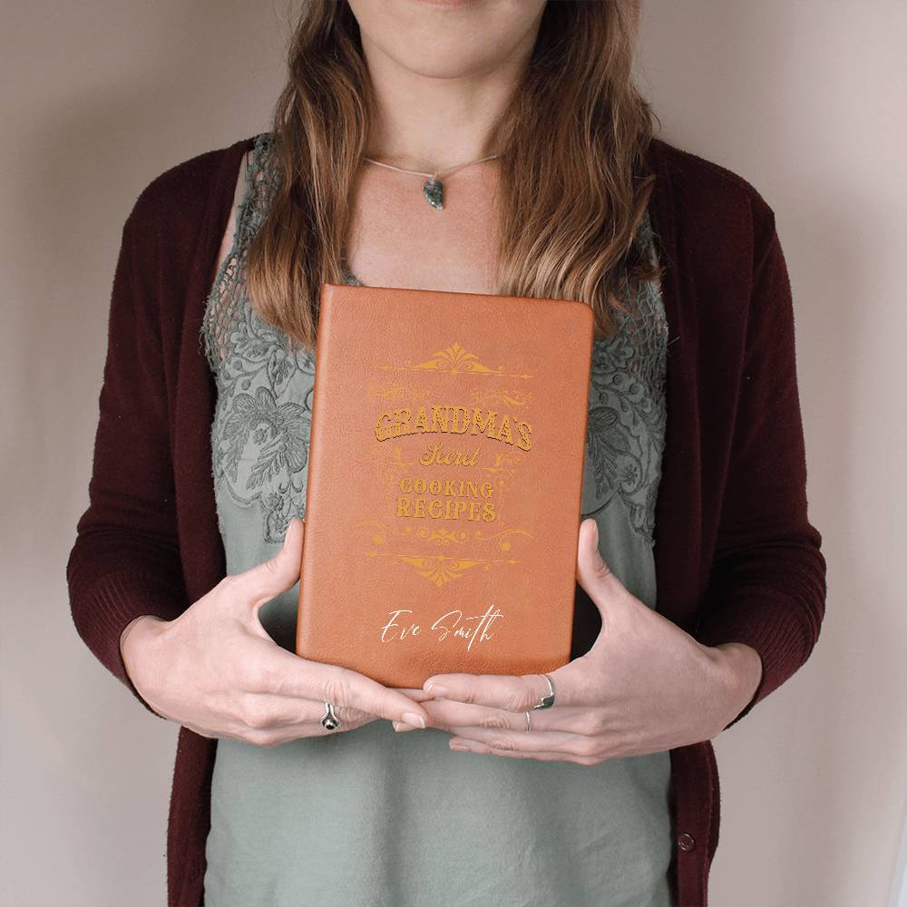 Grandma's Treasured Family Cooking Recipes Customized Journal| Personalized Leather Journal Gift for Grandma
