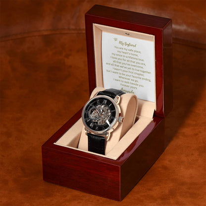 A Gift as Strong, Handsome, and Steady as He Is - Your Boyfriend | Men's Openwork Watch, Luxury Skeleton | Genuine Black | Gift for Boyfriend
