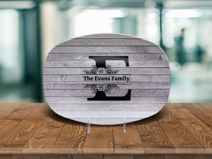 Personalized Family Name Oval Platter, Custom Dinnerware, Rustic Wood Design, Unique Wedding Gift, Unbreakable Serving Tray, Kitchen Decor