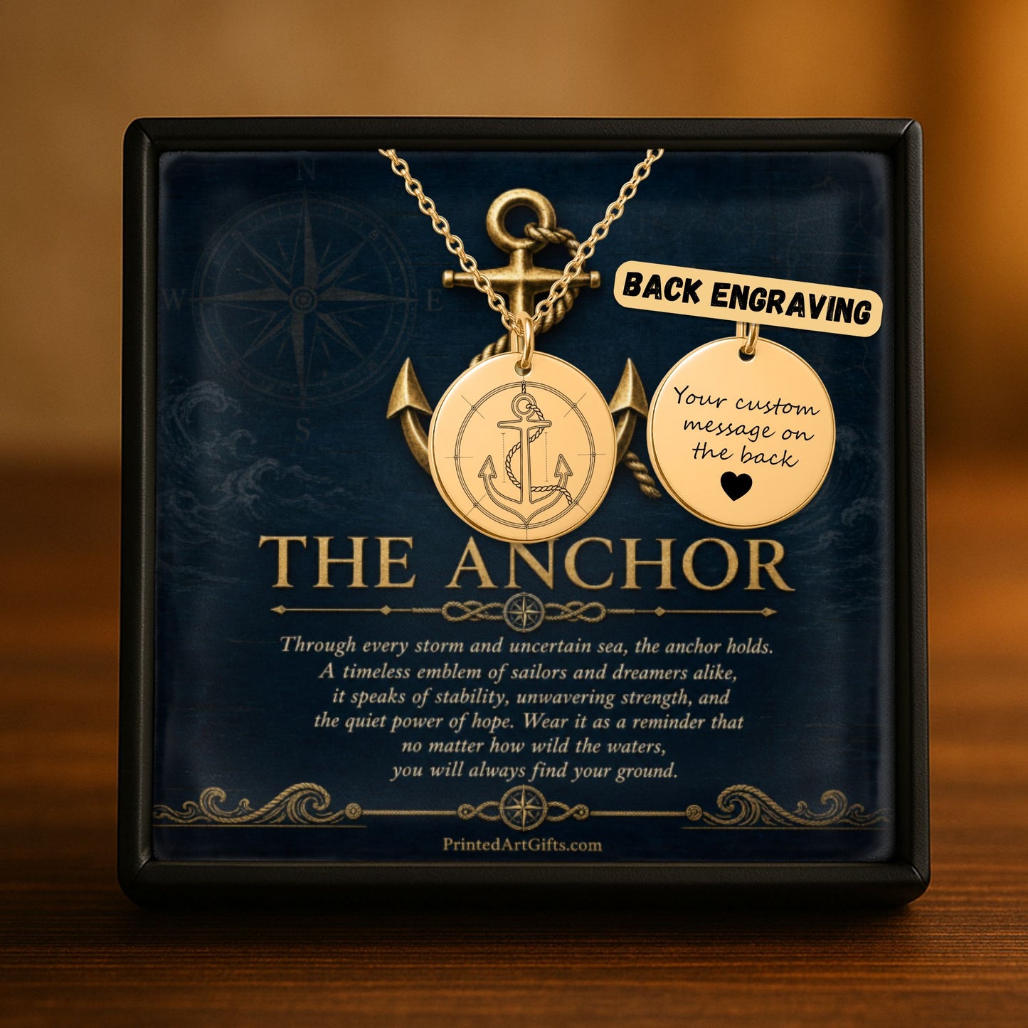 Personalized Anchor Necklace, Nautical Jewelry Gift, Custom Engraved Pendant, 18k Gold or Rose Gold, Unisex Nautical Pendant