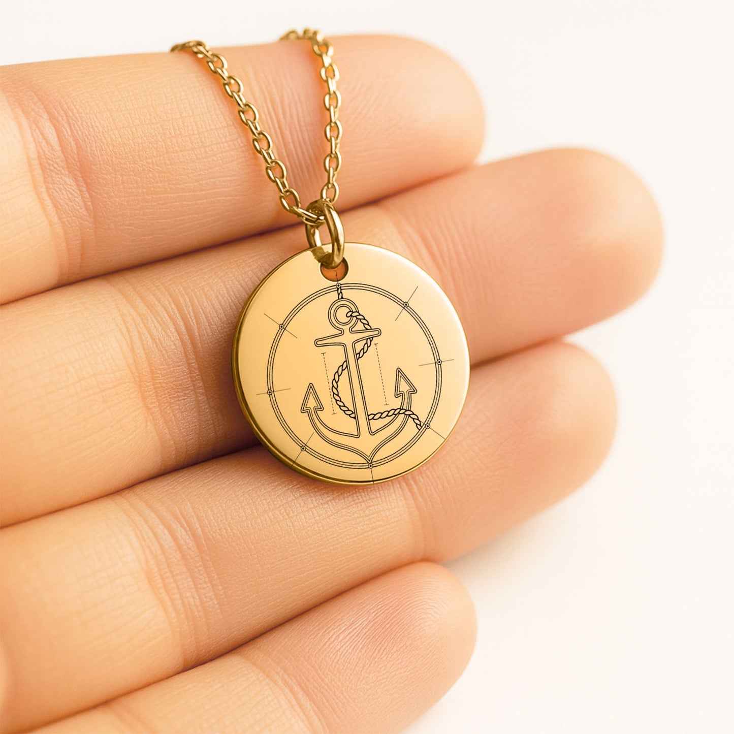 Personalized Anchor Necklace, Nautical Jewelry Gift, Custom Engraved Pendant, 18k Gold or Rose Gold, Unisex Nautical Pendant