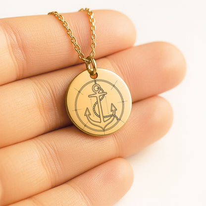 Personalized Anchor Necklace, Nautical Jewelry Gift, Custom Engraved Pendant, 18k Gold or Rose Gold, Unisex Nautical Pendant