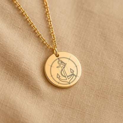 Personalized Anchor Necklace, Nautical Jewelry Gift, Custom Engraved Pendant, 18k Gold or Rose Gold, Unisex Nautical Pendant