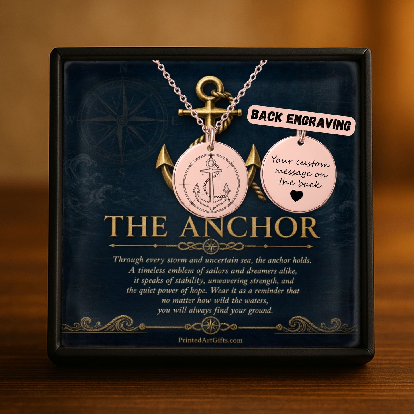 Personalized Anchor Necklace, Nautical Jewelry Gift, Custom Engraved Pendant, 18k Gold or Rose Gold, Unisex Nautical Pendant