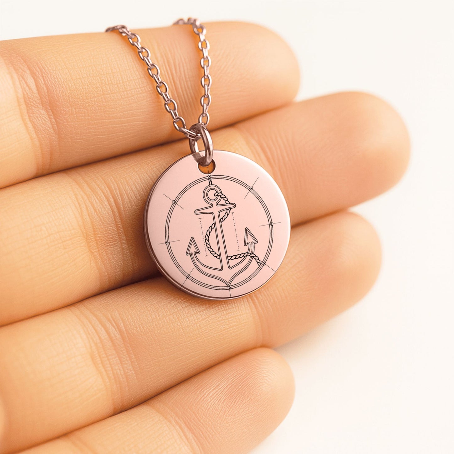 Personalized Anchor Necklace, Nautical Jewelry Gift, Custom Engraved Pendant, 18k Gold or Rose Gold, Unisex Nautical Pendant