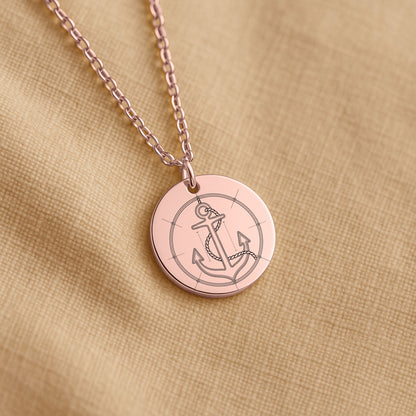 Personalized Anchor Necklace, Nautical Jewelry Gift, Custom Engraved Pendant, 18k Gold or Rose Gold, Unisex Nautical Pendant