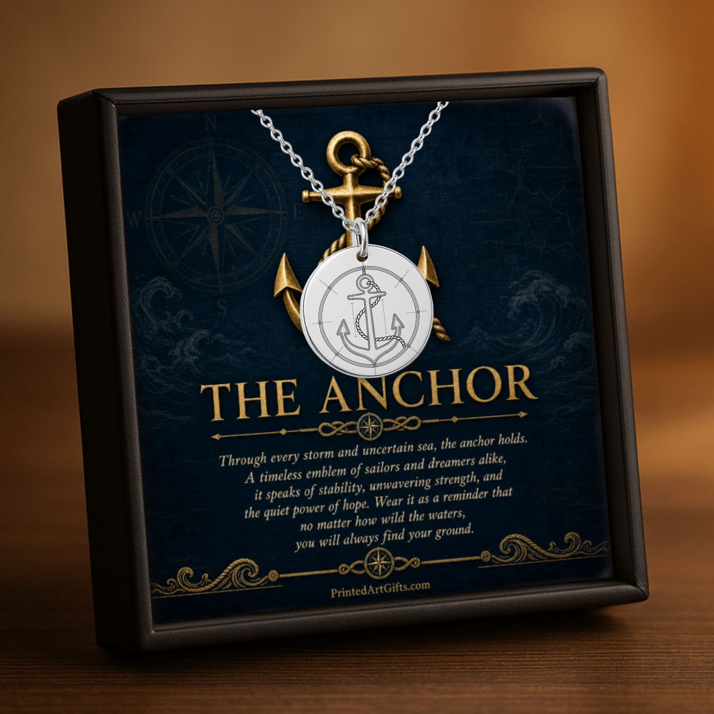 Personalized Anchor Necklace, Nautical Jewelry Gift, Custom Engraved Pendant, 18k Gold or Rose Gold, Unisex Nautical Pendant