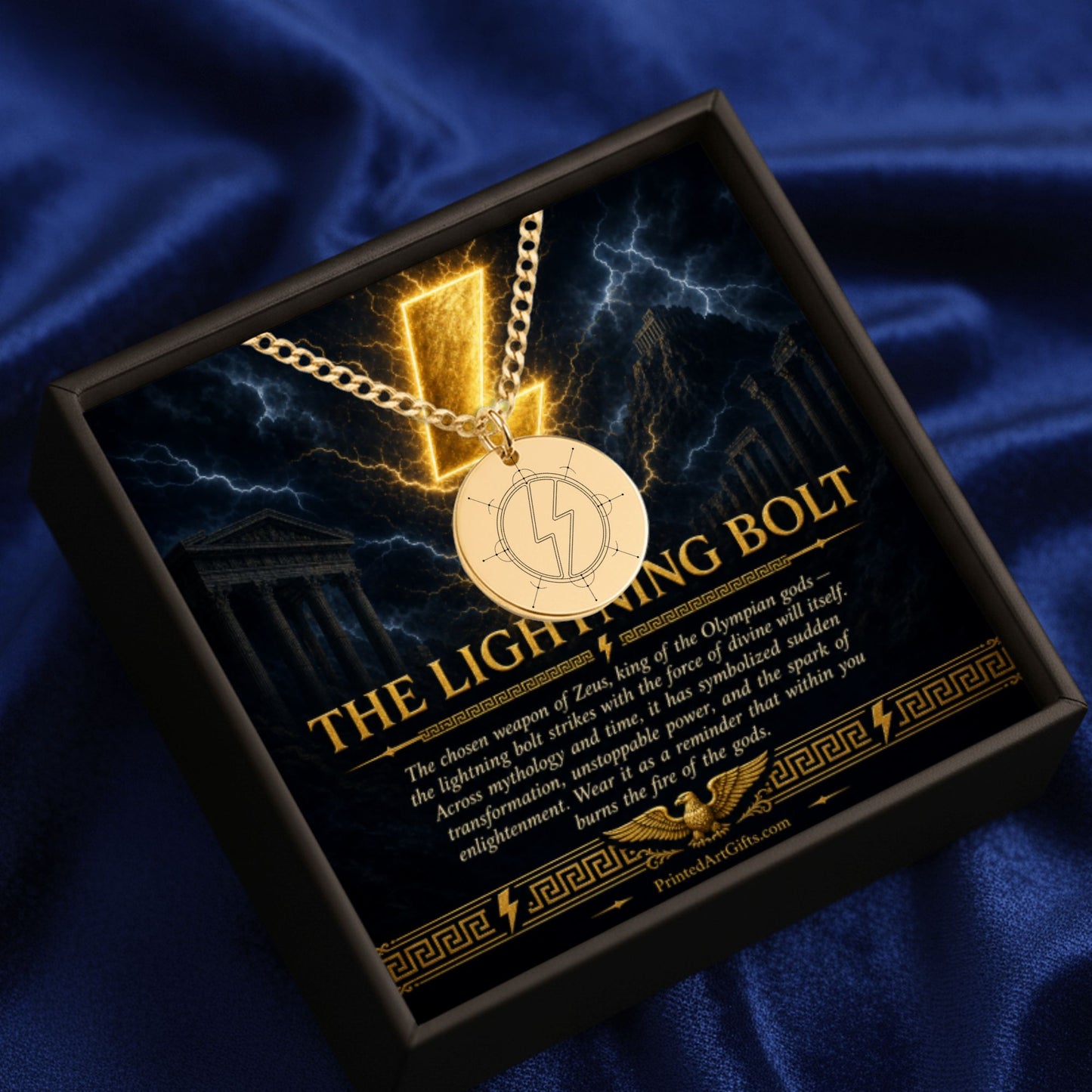 Lightning Bolt Necklace, Zeus Pendant Necklace, Personalized Jewelry, Mythology Inspired Gift, Customized Engraving Option
