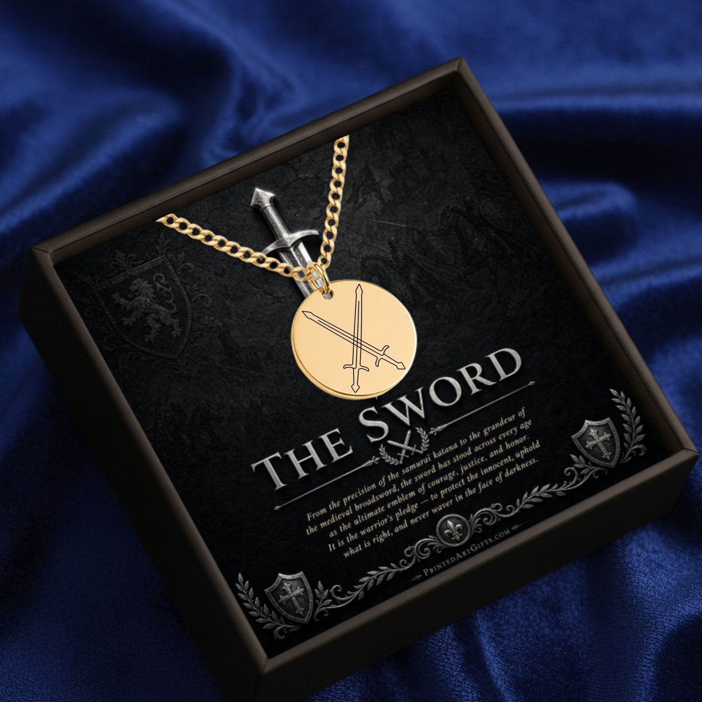 Personalized Sword Necklace for Men, Custom Engraved Pendant, Laser Engraved Gift