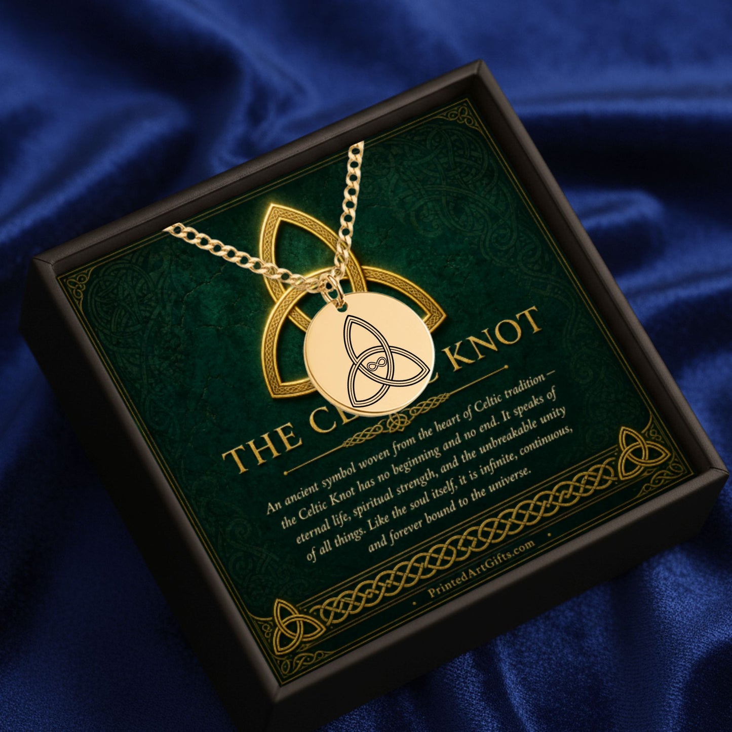 Celtic Knot Necklace, 18k Gold Personalized Pendant, Engraved Jewelry, Ancient Symbol Gift, Eternal Life Charm for Loved Ones