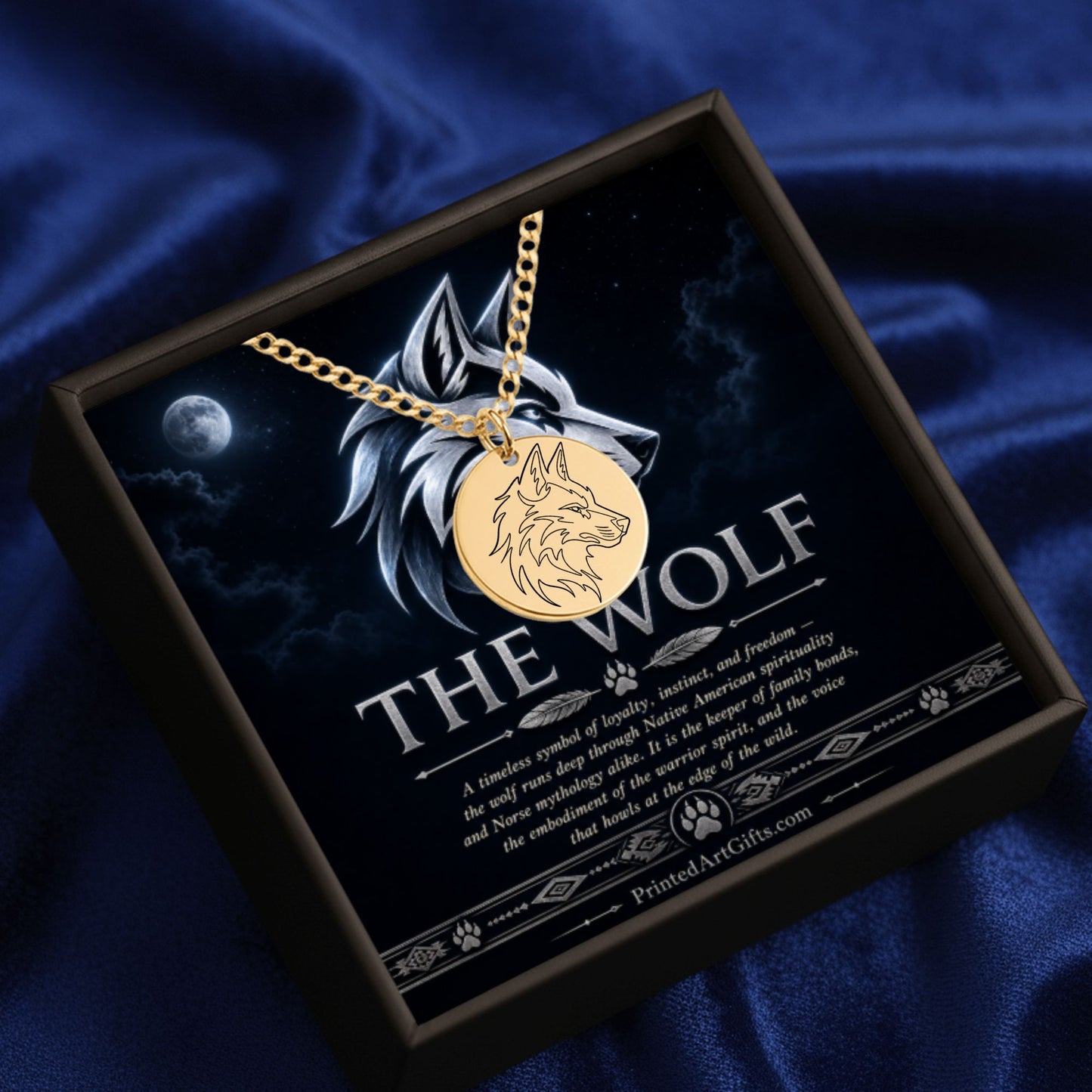 Personalized Wolf Necklace, Custom Laser Engraved Pendant, Jewelry Gift for Animal Lovers