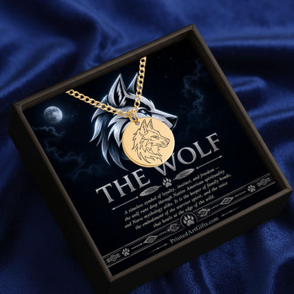 Personalized Wolf Necklace, Custom Laser Engraved Pendant, Jewelry Gift for Animal Lovers