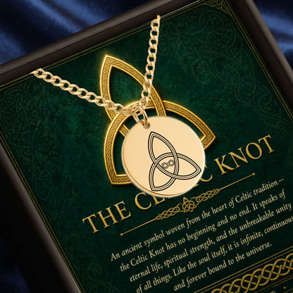 Celtic Knot Necklace, 18k Gold Personalized Pendant, Engraved Jewelry, Ancient Symbol Gift, Eternal Life Charm for Loved Ones