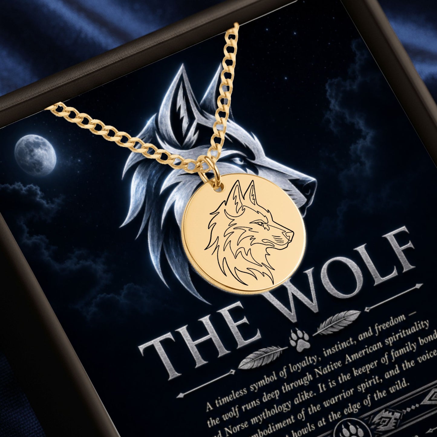 Personalized Wolf Necklace, Custom Laser Engraved Pendant, Jewelry Gift for Animal Lovers