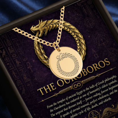 Ouroboros Necklace, Gold Engraved Pendant, Customizable Gift for Him Her, Laser Engraved Jewelry
