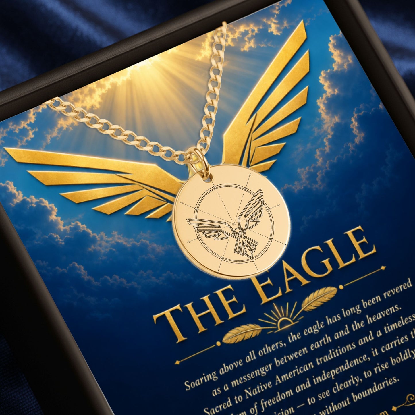 Eagle Symbol Necklace, Personalized Gold Pendant, Custom Engraved Jewelry, Gift for Him or Her