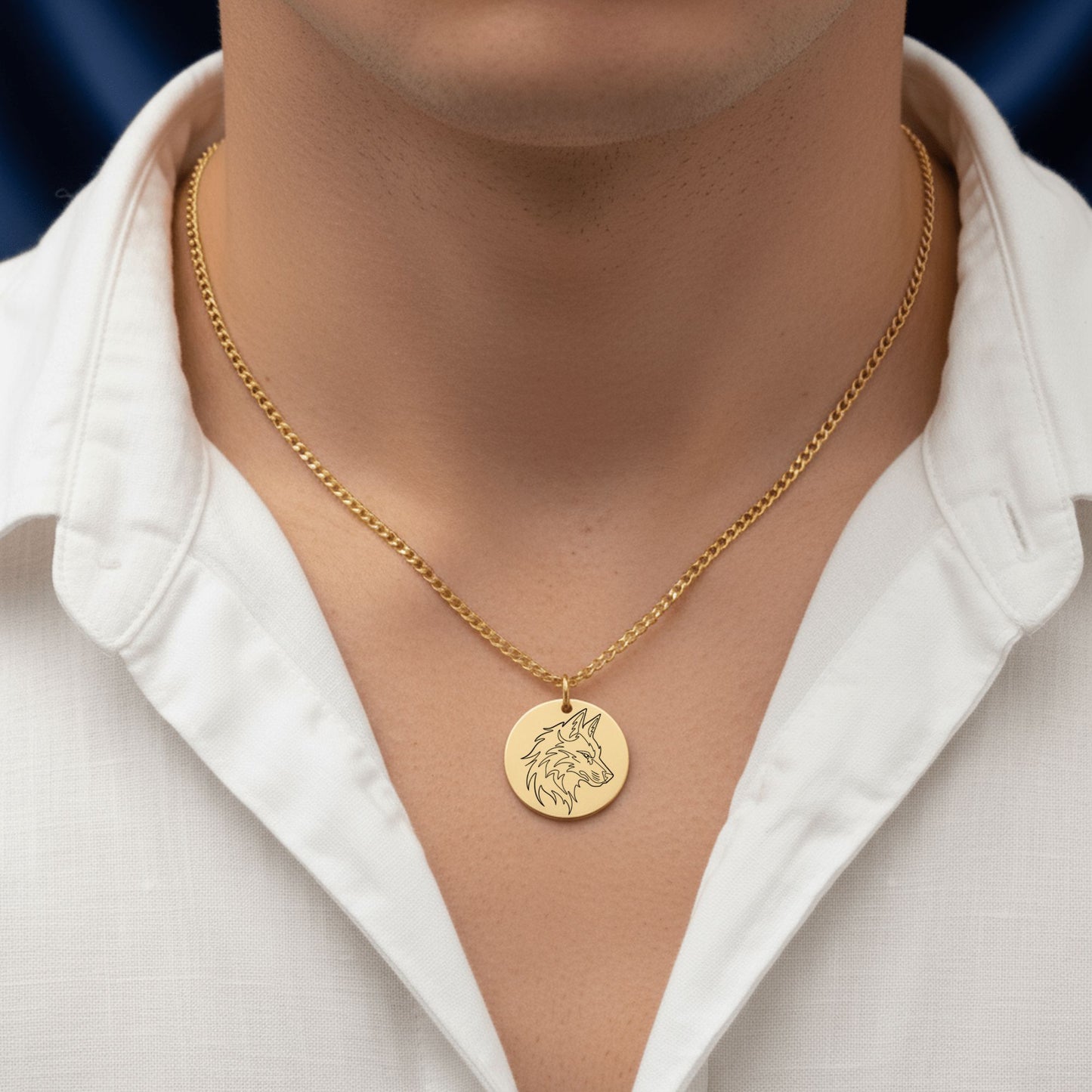 Personalized Wolf Necklace, Custom Laser Engraved Pendant, Jewelry Gift for Animal Lovers