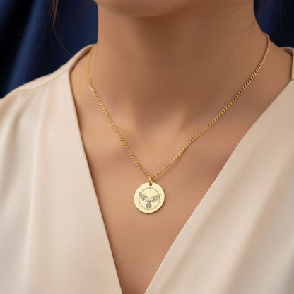 Eagle Symbol Necklace, Personalized Gold Pendant, Custom Engraved Jewelry, Gift for Him or Her